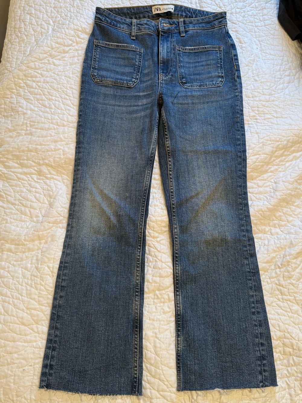 Zara Medium Blue Wide-Leg Jeans with Front Patch Pockets